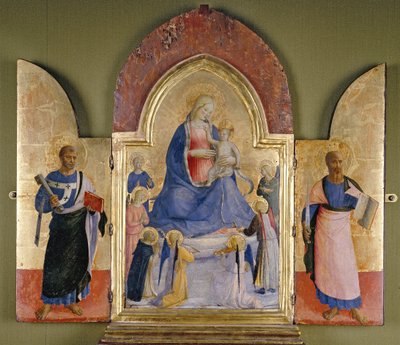 Die Jungfrau und das Kind mit Engeln und Dominikanerheiligen, St. Peter (links) und St. Paul (rechts) von Fra Angelico